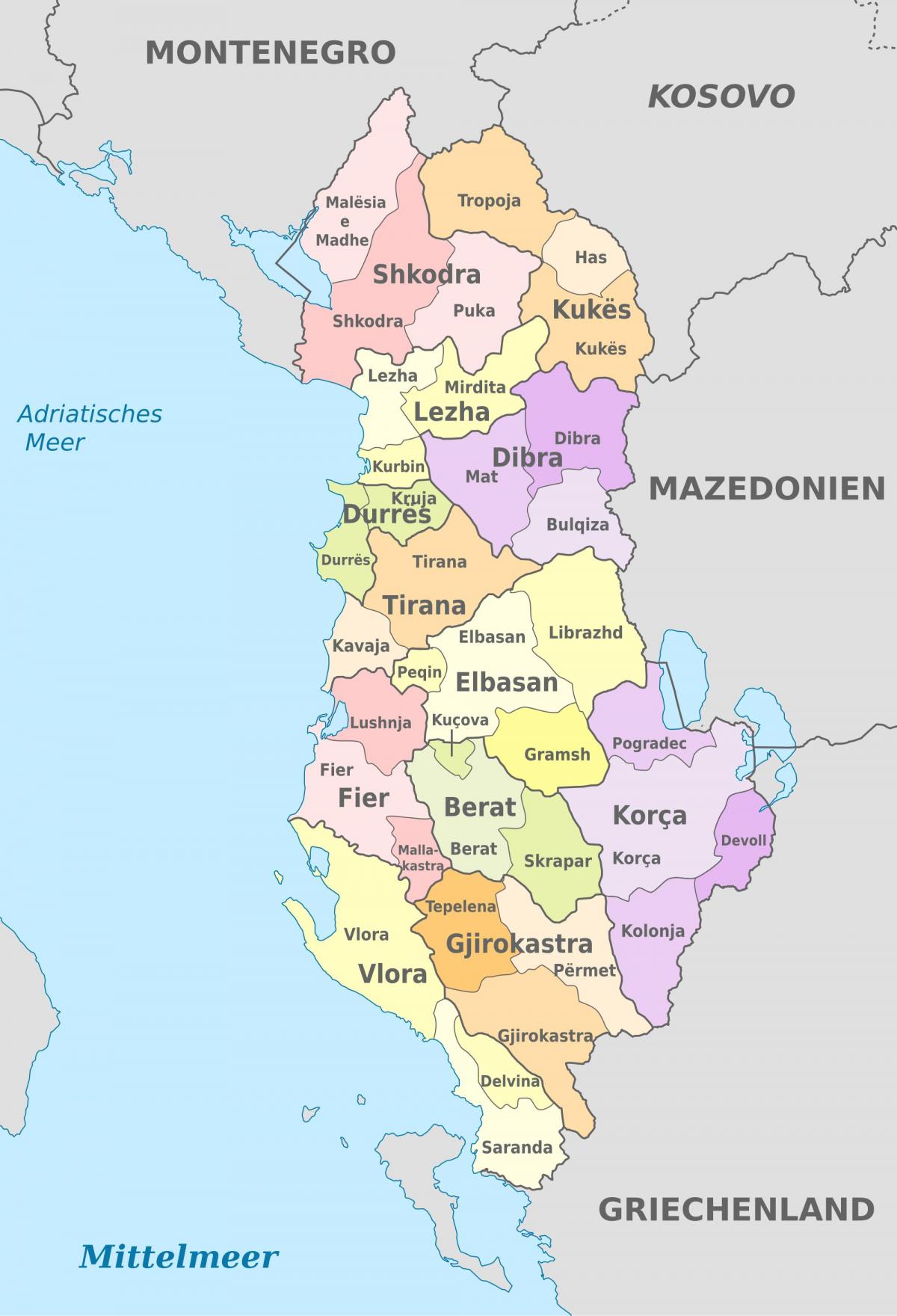 kort over Albanien politiske