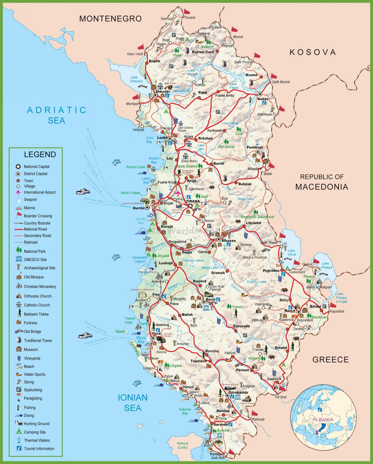 kort over Albanien turist