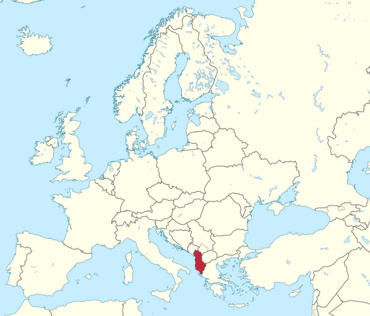 kort over Albanien om den europæiske
